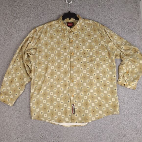 Vintage Avirex Shirt Mens XXL Gold Geometric Pattern Short Sleeve Button Down - Picture 1 of 16